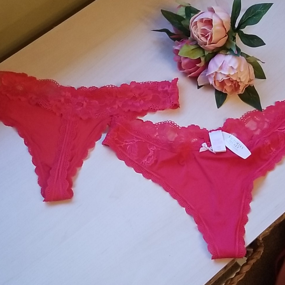 2 pairs Victoria's Secret panties red thong satin